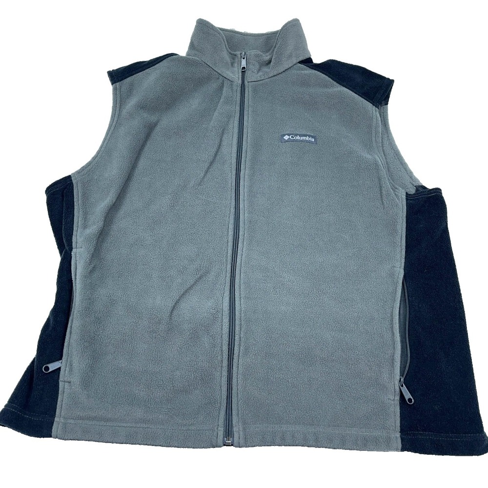 Columbia Vest Men M Gray Black Fleece Full Zip Sweater Jacket Layer Hiking Soft